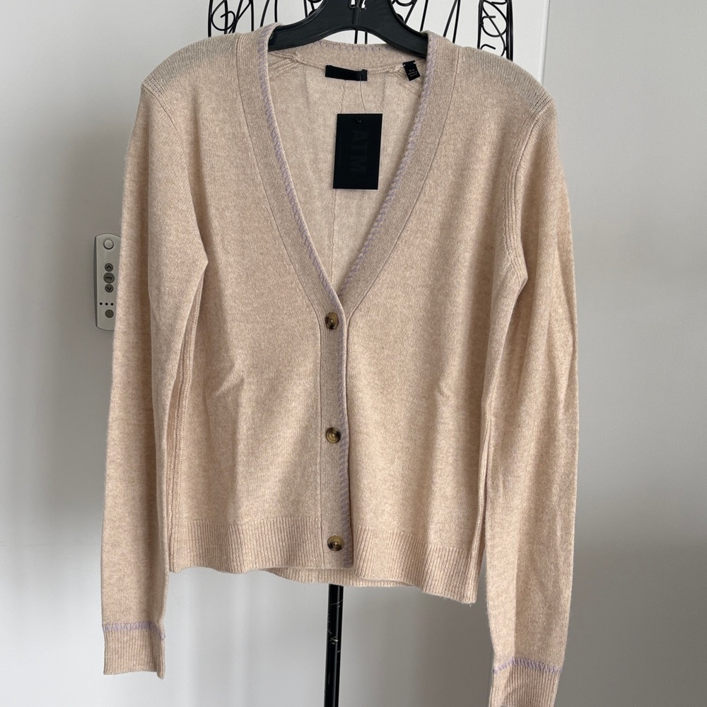ATM Anthony Thomas Melillo Beige Cashmere Whipstitch Cardigan